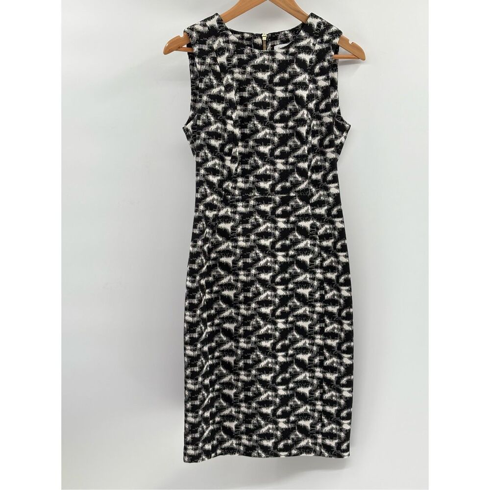 Calvin Klein Dress Sheath Sleeveless Women 8‎ Black White Pencil